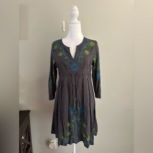 Persaman New York Boho Embroidered Short Dress 3/4 Sleeve Sz M Tie Waist